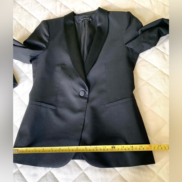 Zara black tuxedo style 100% fine wool blazer shiny black satin collar US Small - Picture 14 of 16